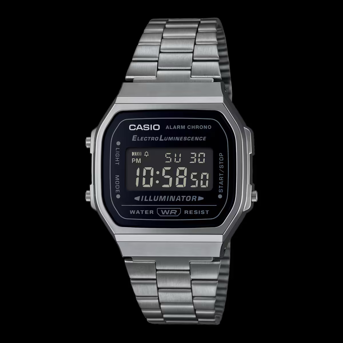 Vintage Silver and Black Metal Casio A168 Watch
